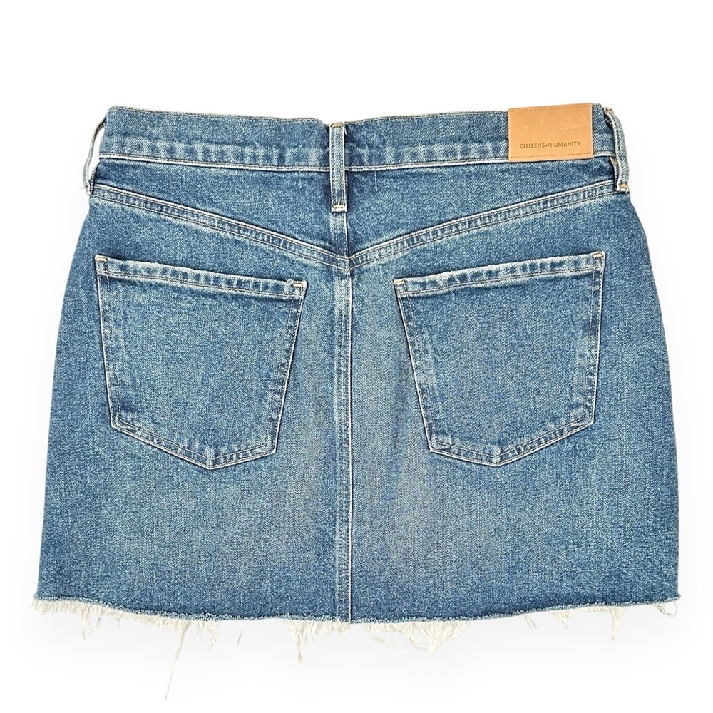 Citizens of Humanity Beatnik Mid Wash Frayed Classic Blue Denim Jean Mini Skirt - Picture 5 of 12